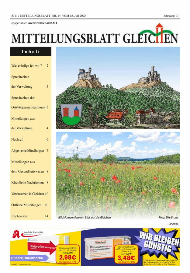 Mitteilungsblatt Gleichen Titelblatt 14/2025