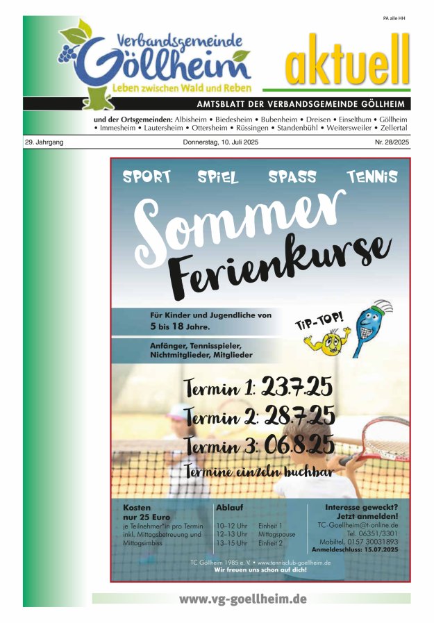 Verbandsgemeinde Göllheim aktuell Titelblatt 28/2025