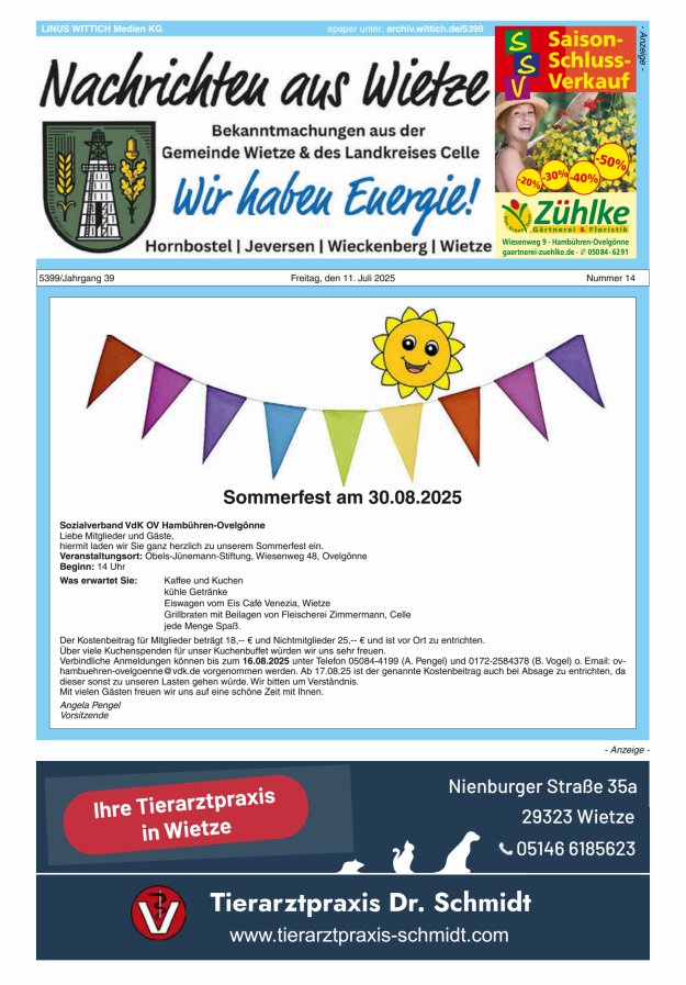 Nachrichten aus Wietze Titelblatt 14/2025
