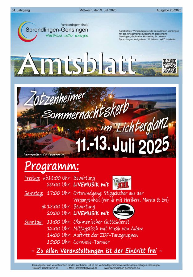 Amtsblatt VG Sprendlingen-Gensingen Titelblatt 28/2025