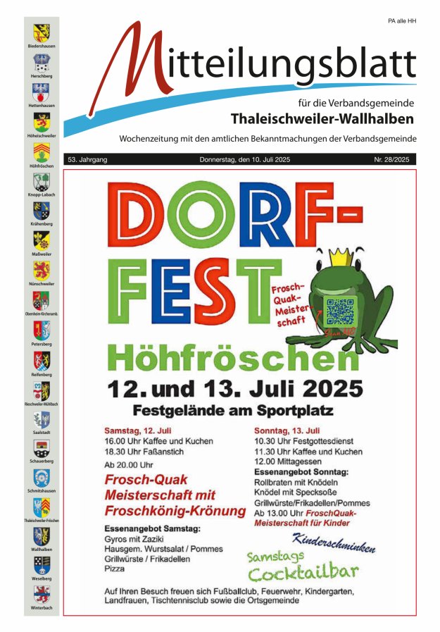 Mitteilungsblatt VG Thaleischweiler-Wallhalben Titelblatt 28/2025
