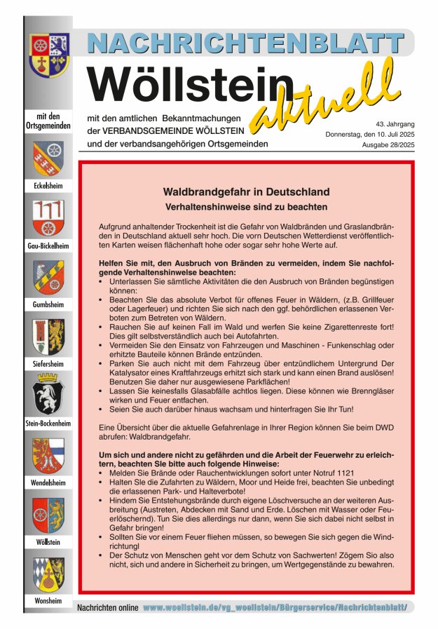 Nachrichtenblatt Wöllstein aktuell Titelblatt 28/2025