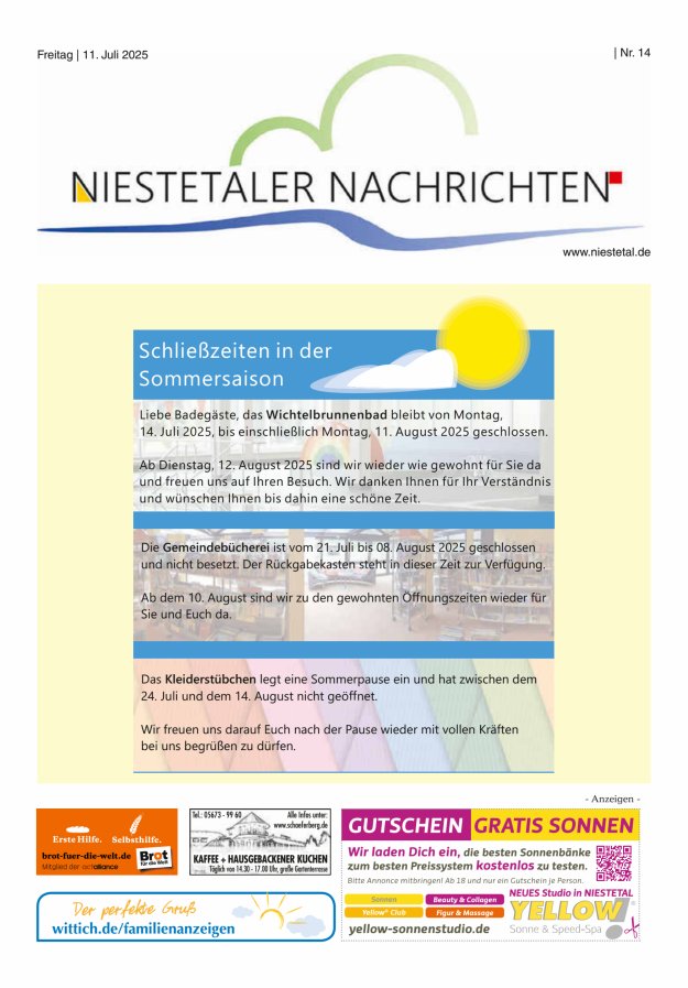 Niestetaler Nachrichten Titelblatt 14/2025