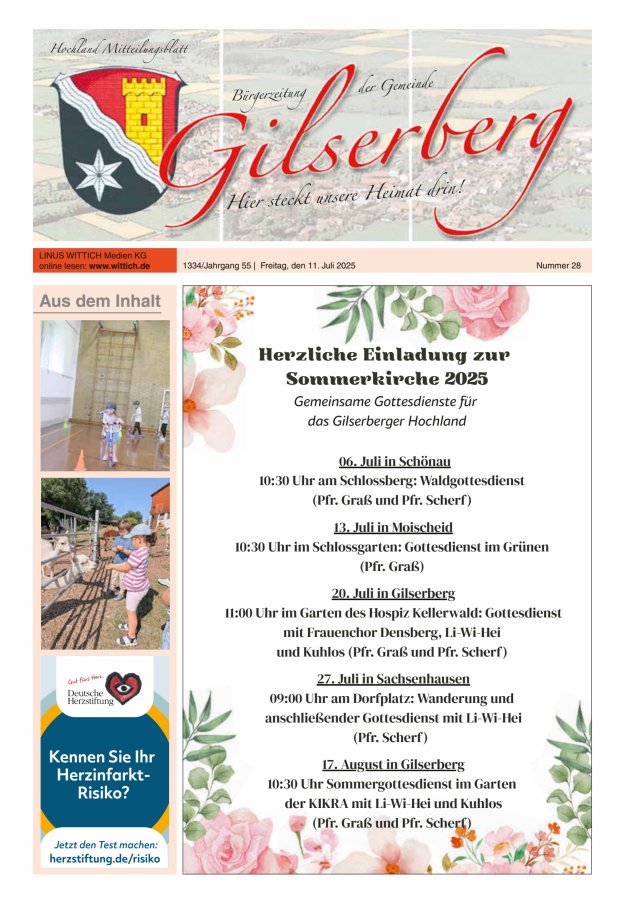 Hochland Mitteilungsblatt Gilserberg Titelblatt 28/2025