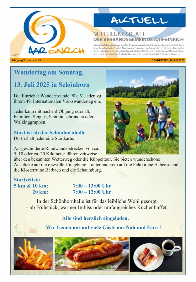 Mitteilungsblatt der Verbandsgemeinde Aar-Einrich Ausgabe Katzenelnbogen Titelblatt 28/2025