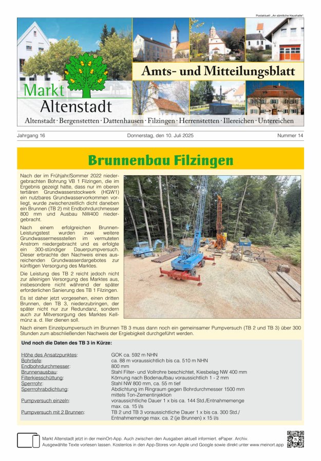 Amts- und Mitteilungsblatt des Marktes Altenstadt Titelblatt 14/2025