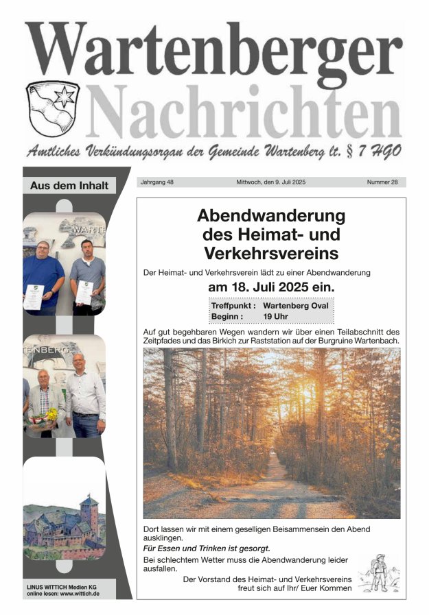 Wartenberger Nachrichten Titelblatt 28/2025