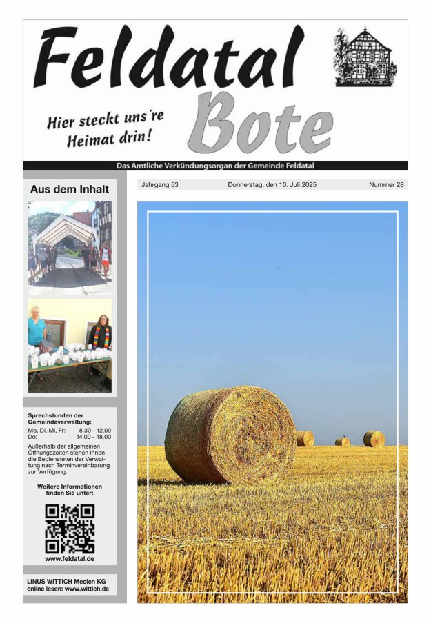 Das Amtliche Verkündungsorgan der Gemeinde Feldatal Titelblatt 28/2025