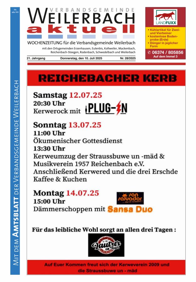 Verbandsgemeinde Weilerbach aktuell Titelblatt 28/2025