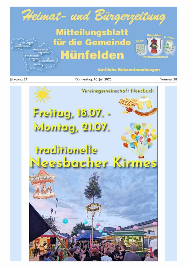 Mitteilungsblatt für die Gemeinde Hünfelden Titelblatt 28/2025