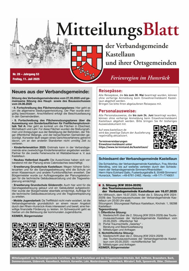 Mitteilungsblatt Kastellaun Titelblatt 28/2025