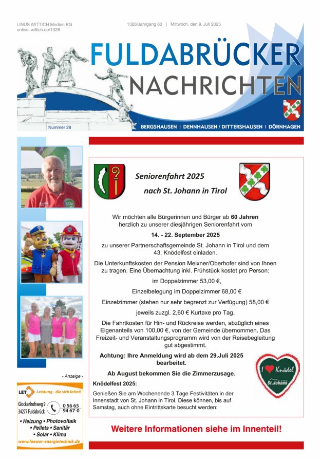 Fuldabrücker Nachrichten Titelblatt 28/2025