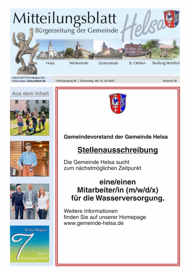 Mitteilungsblatt Helsa Titelblatt 28/2025