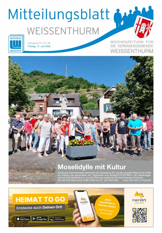 Mitteilungsblatt für den Bereich der Verbandsgemeinde Weißenthurm Titelblatt 28/2025