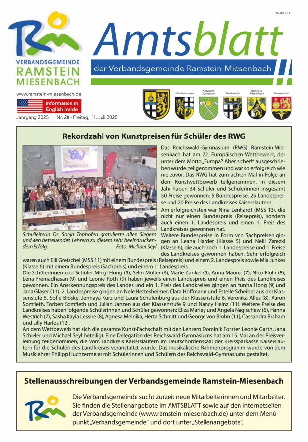Amtsblatt VG Ramstein-Miesenbach Titelblatt 28/2025