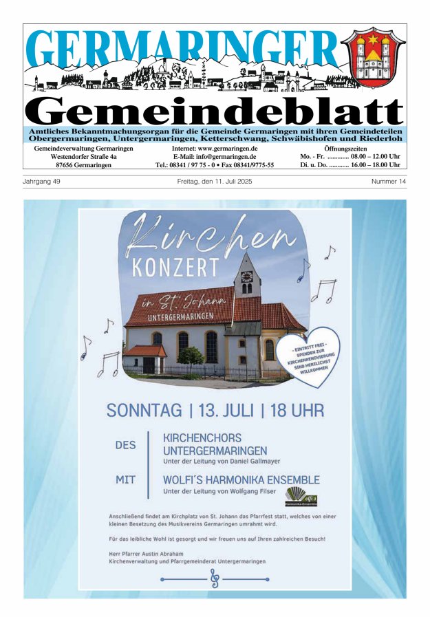 Germaringer Gemeindeblatt Titelblatt 14/2025