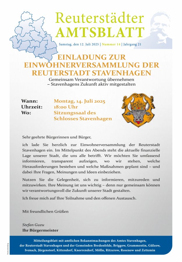 Reuterstädter Amtsblatt Titelblatt 14/2025