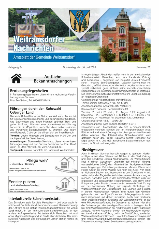 Weitramsdorfer Nachrichten Titelblatt 28/2025