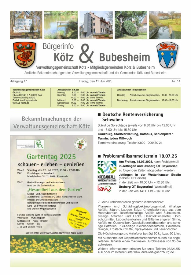 Amtsblatt der VG Kötz und der Mitgliedsgemeinden Titelblatt 14/2025