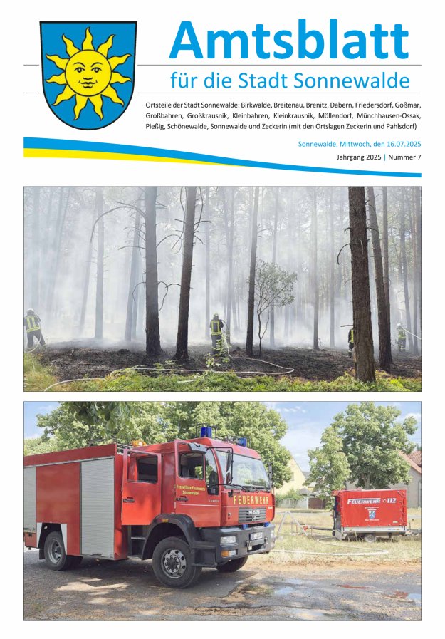Amtsblatt für die Stadt Sonnewalde Titelblatt 07/2025