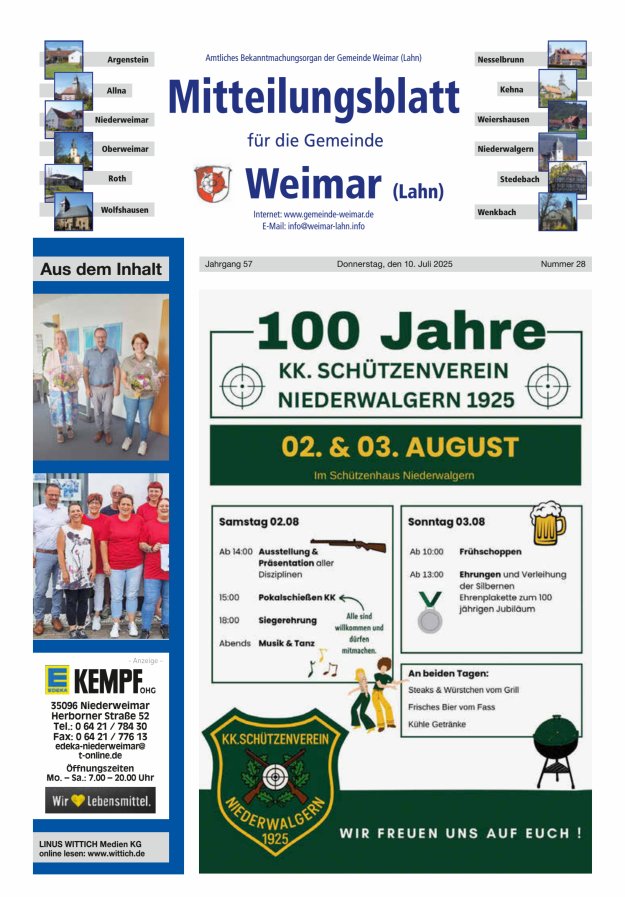 Mitteilungsblatt für die Gemeinde Weimar Titelblatt 28/2025