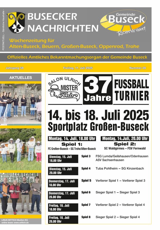 Busecker Nachrichten Titelblatt 28/2025
