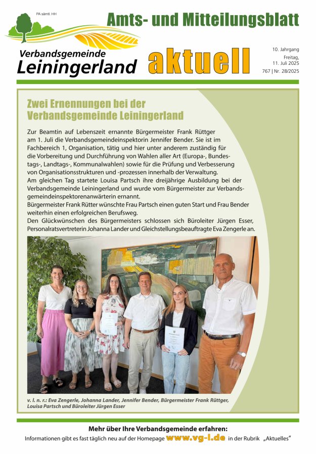 VG Leiningerland aktuell Titelblatt 28/2025