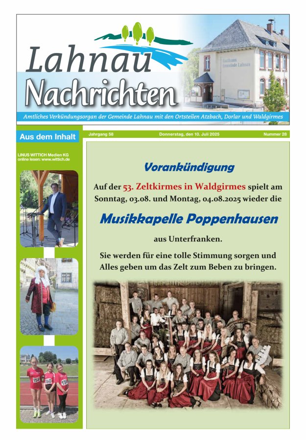 Lahnau Nachrichten Titelblatt 28/2025