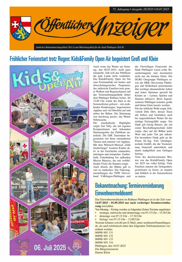 Öffentlicher Anzeiger - Stadt Püttlingen Titelblatt 28/2025