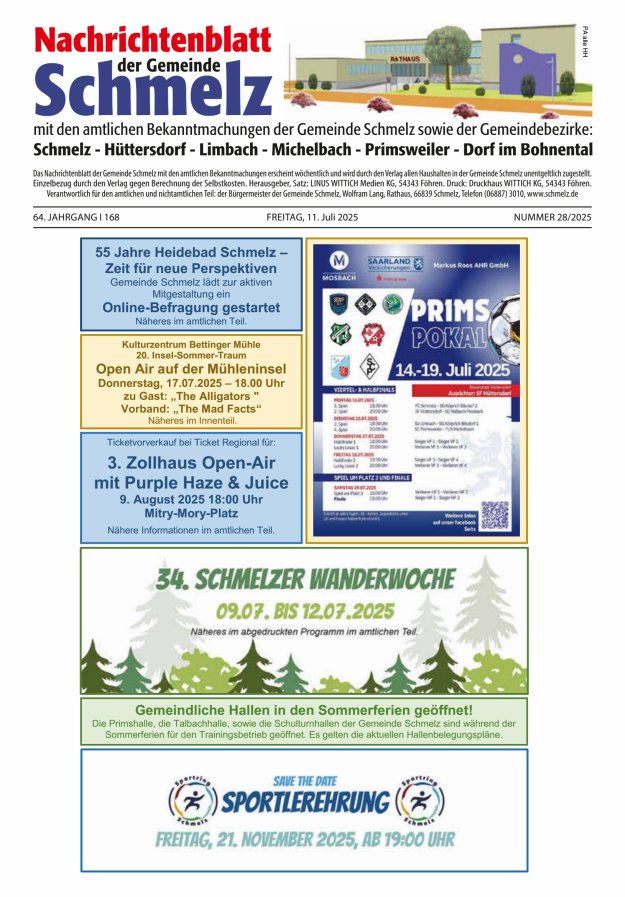 Nachrichtenblatt Schmelz Titelblatt 28/2025