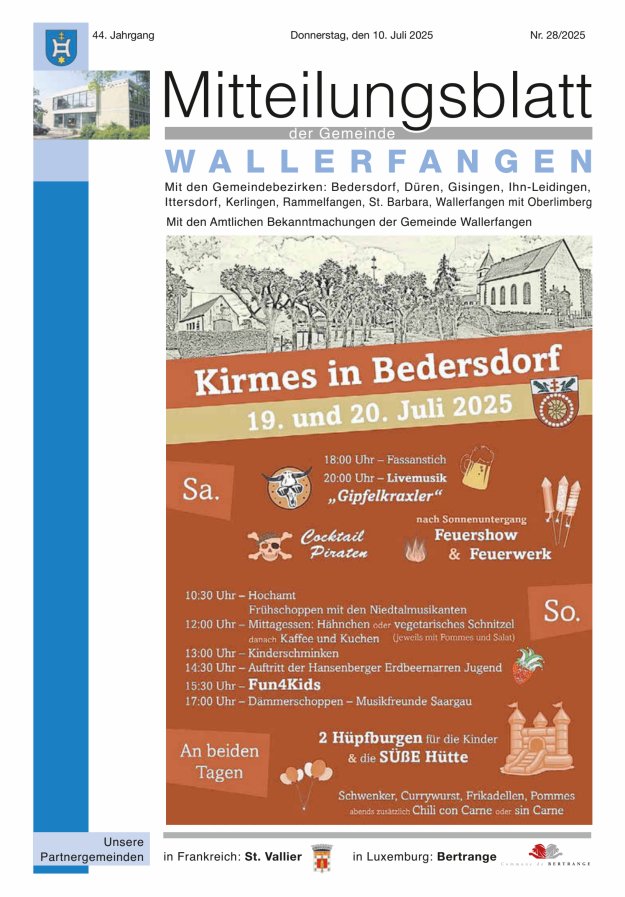Mitteilungsblatt Gemeinde Wallerfangen Titelblatt 28/2025