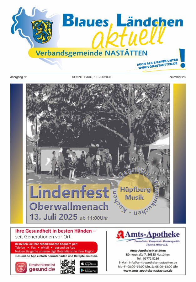 Blaues Ländchen aktuell - Heimat- u Bürgerzeitung VG Nastätten Titelblatt 28/2025