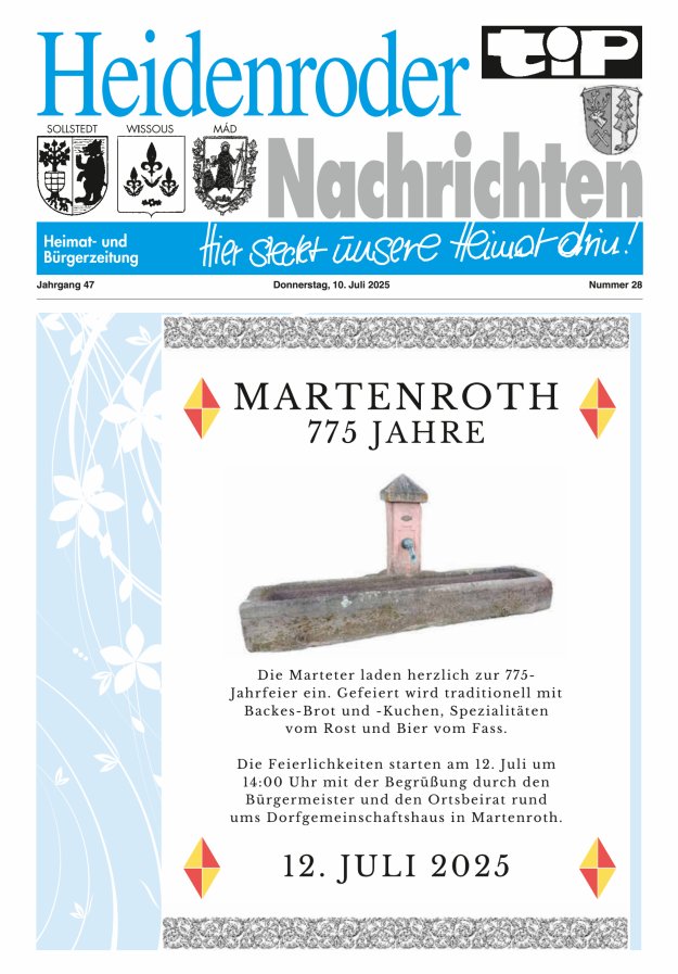 "tip" Heidenroder Nachrichten Titelblatt 28/2025