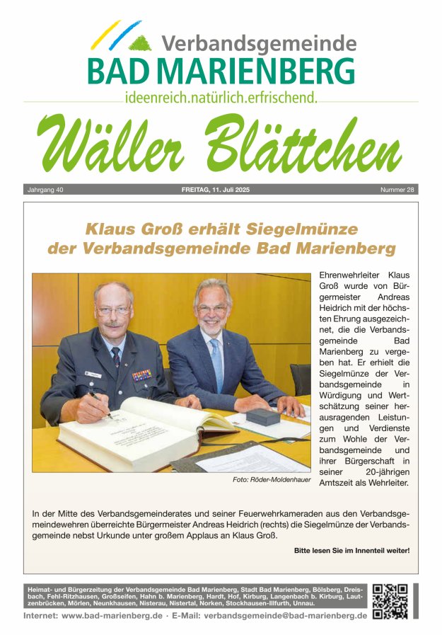 Wäller Blättchen - Verbandsgemeinde Bad Marienberg Titelblatt 28/2025