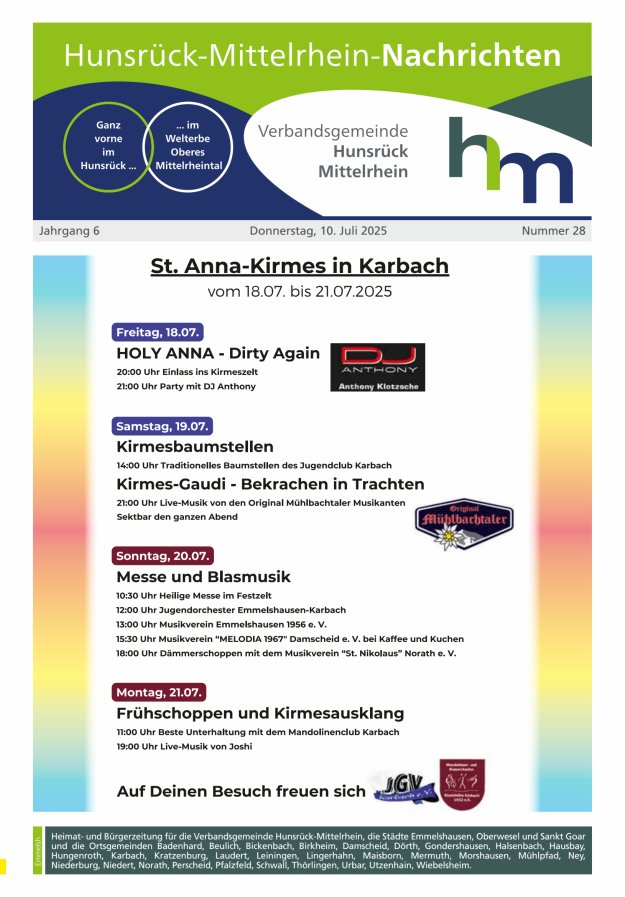 Hunsrück-Mittelrhein Nachrichten Ausgabe Emmelshausen Titelblatt 28/2025