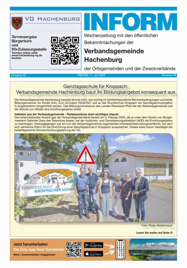INFORM - Wochenzeitung der Verbandsgemeinde Hachenburg Titelblatt 28/2025