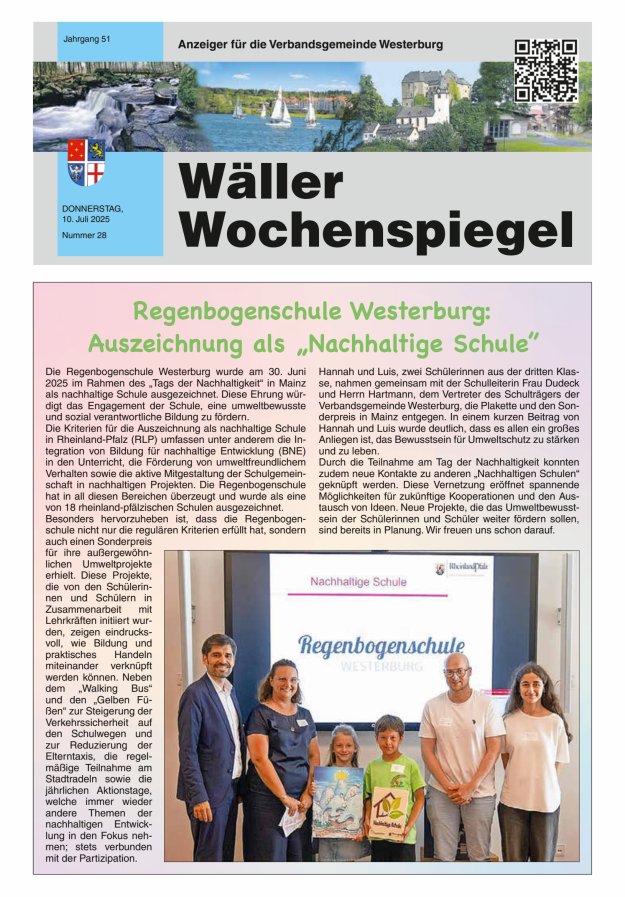 Wäller Wochenspiegel - Anzeiger für die Verbandsgemeinde Westerburg Titelblatt 28/2025