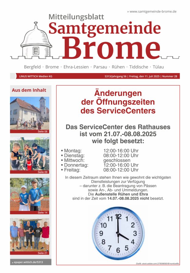 Mitteilungsblatt der Samtgemeinde Brome Titelblatt 28/2025