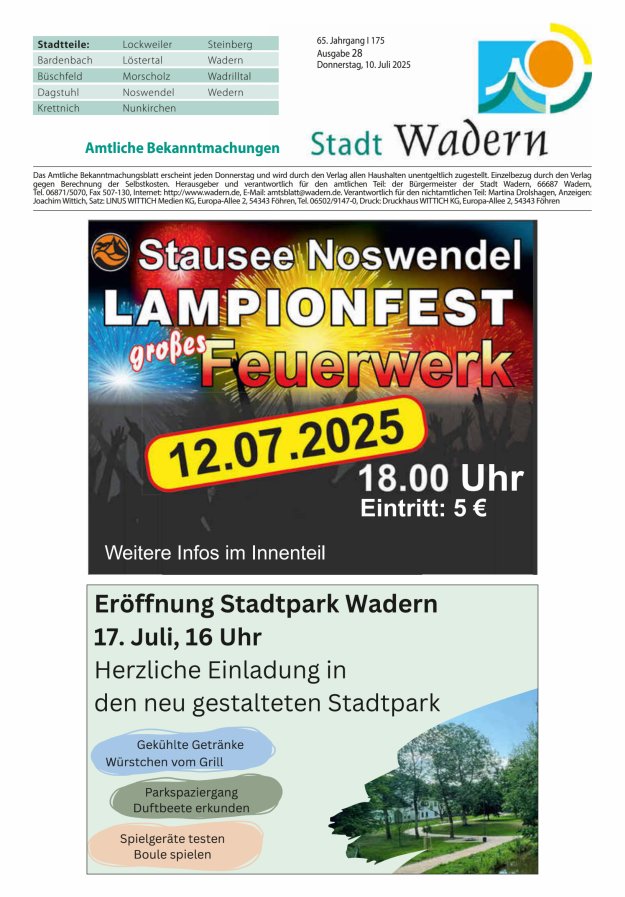 Stadt Wadern Titelblatt 28/2025
