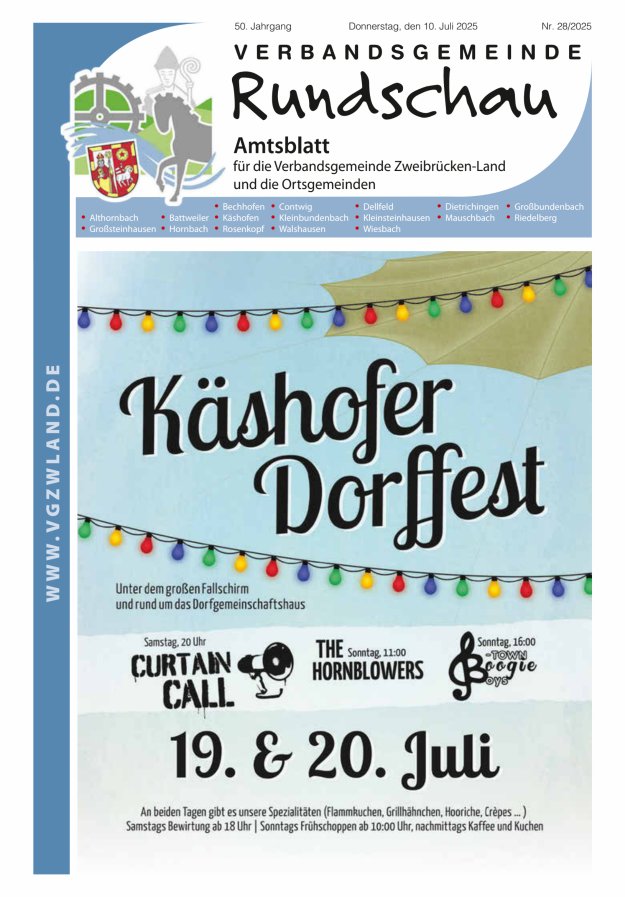 Verbandsgemeinde Rundschau Zweibrücken-Land Titelblatt 28/2025