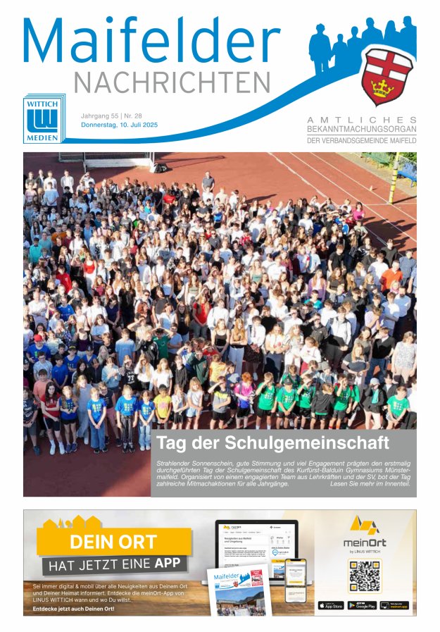 Maifelder Nachrichten - Wochenzeitung der Verbandsgemeinde Maifeld Titelblatt 28/2025