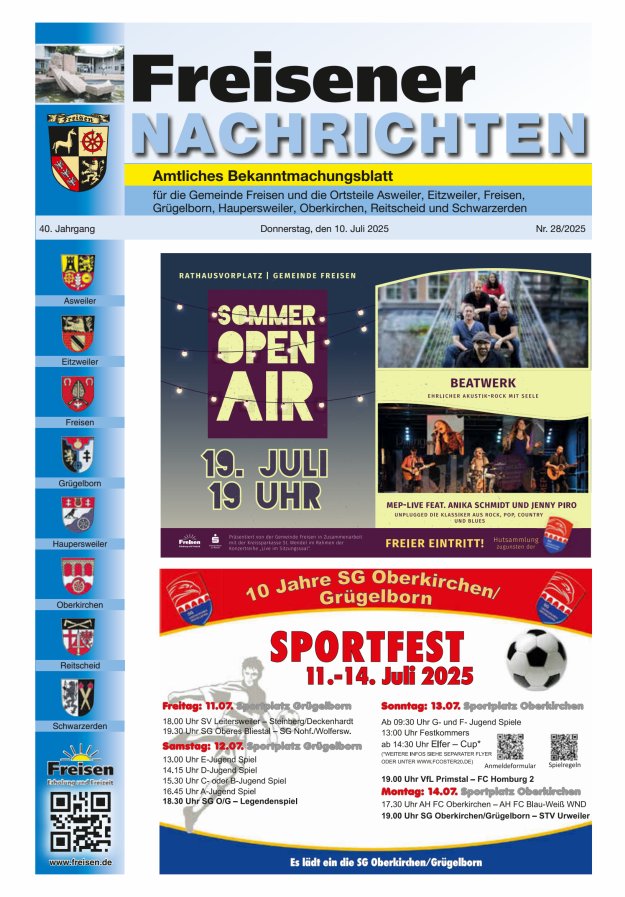 Freisener Nachrichten Titelblatt 28/2025