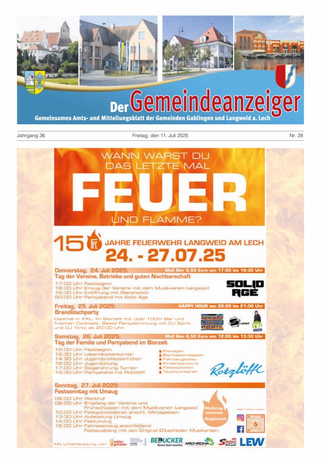 Der Gemeindeanzeiger - Gablingen Langweid Titelblatt 28/2025