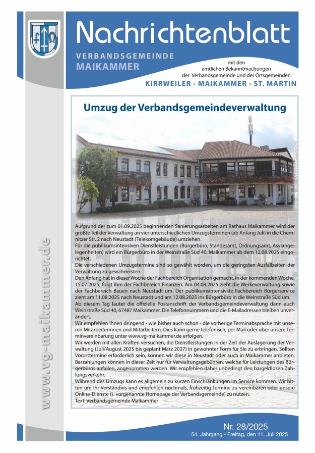 Nachrichtenblatt VG Maikammer Titelblatt 28/2025