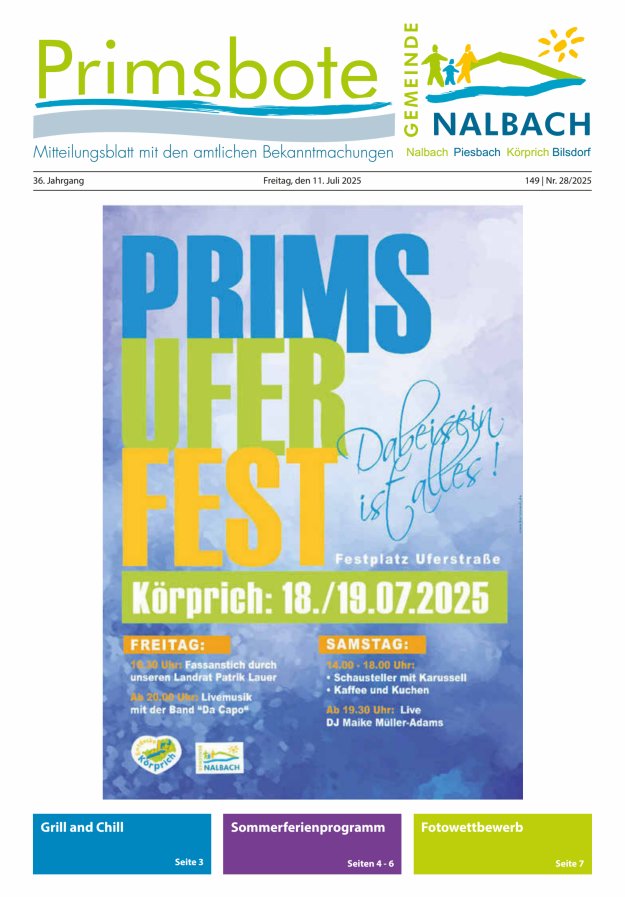 Primsbote Gemeinde Nalbach Titelblatt 28/2025