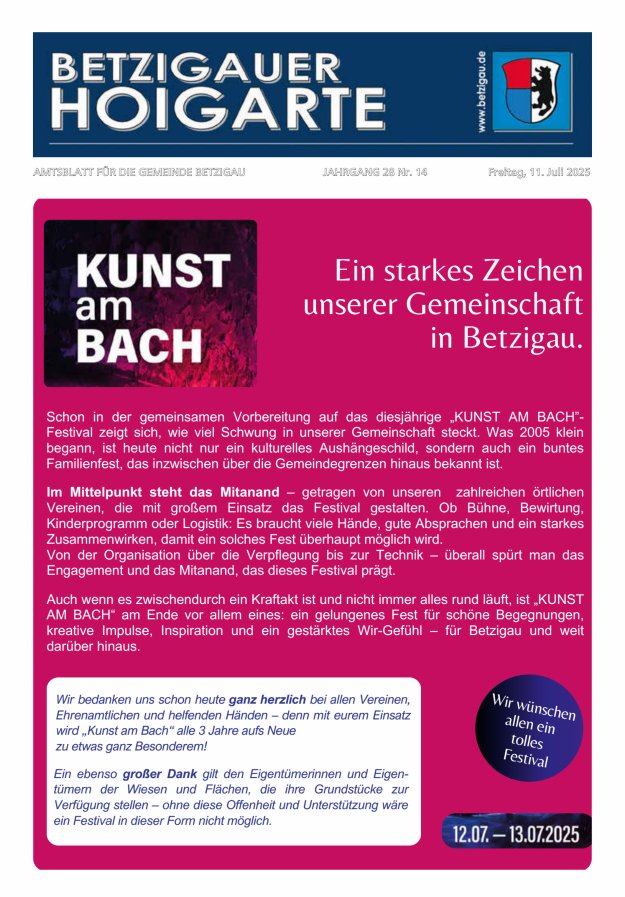 Betzigauer Hoigarte Amtsblatt der Gemeinde Betzigau Titelblatt 14/2025