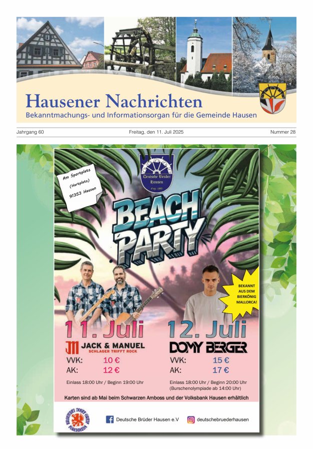 Hausener Nachrichten Titelblatt 28/2025