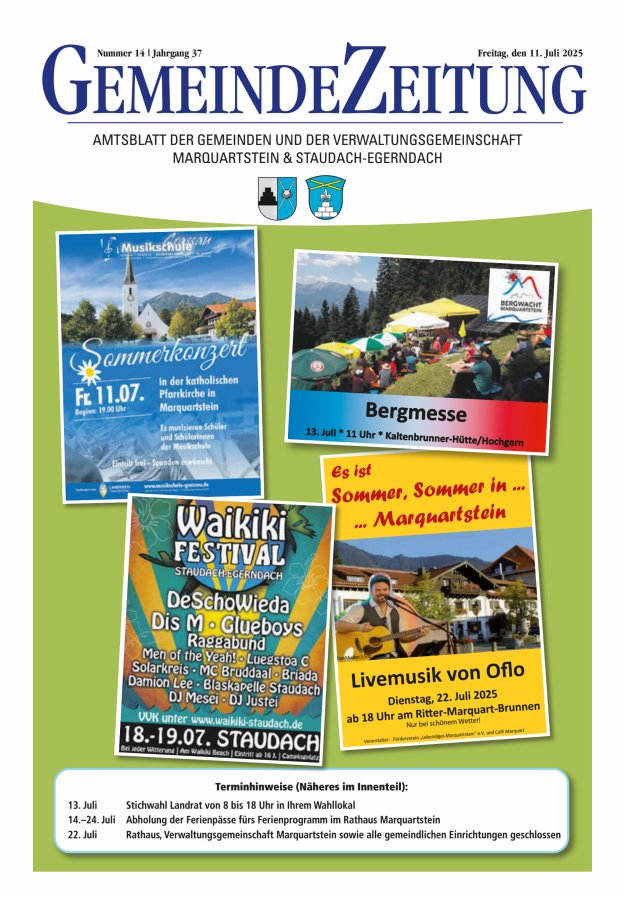 Marquartsteiner und Staudach-Egerndacher Nachrichten Titelblatt 14/2025