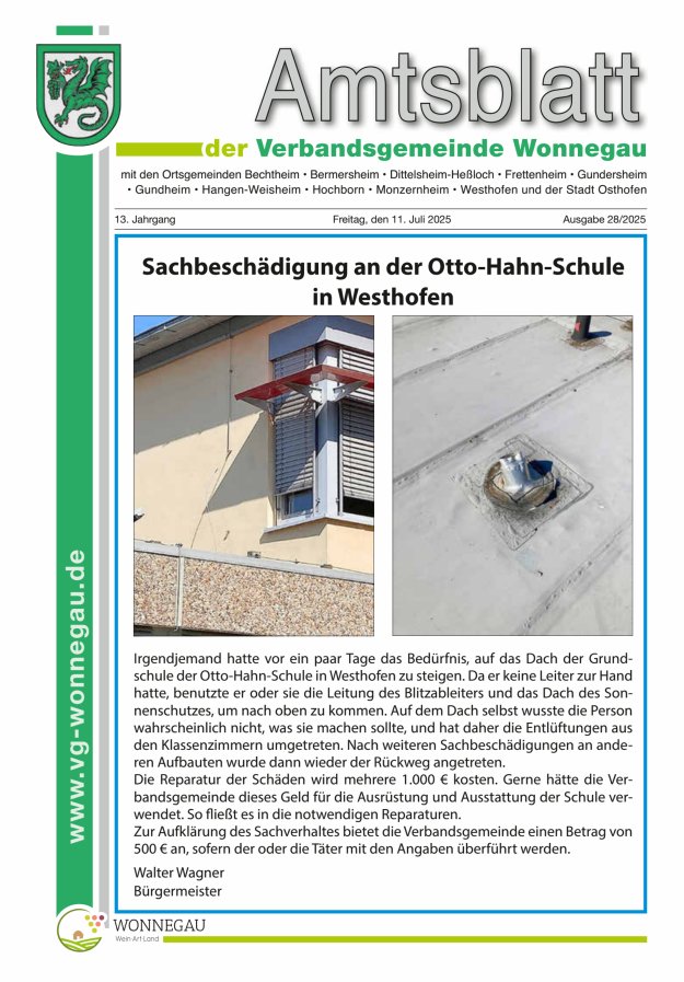 Amtsblatt VG Wonnegau Titelblatt 28/2025