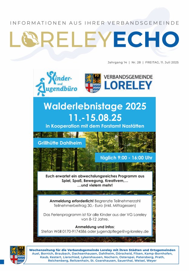 Loreley-Echo - Mitteilungsblatt der Verbandsgemeinde Loreley (Braubach) Titelblatt 28/2025